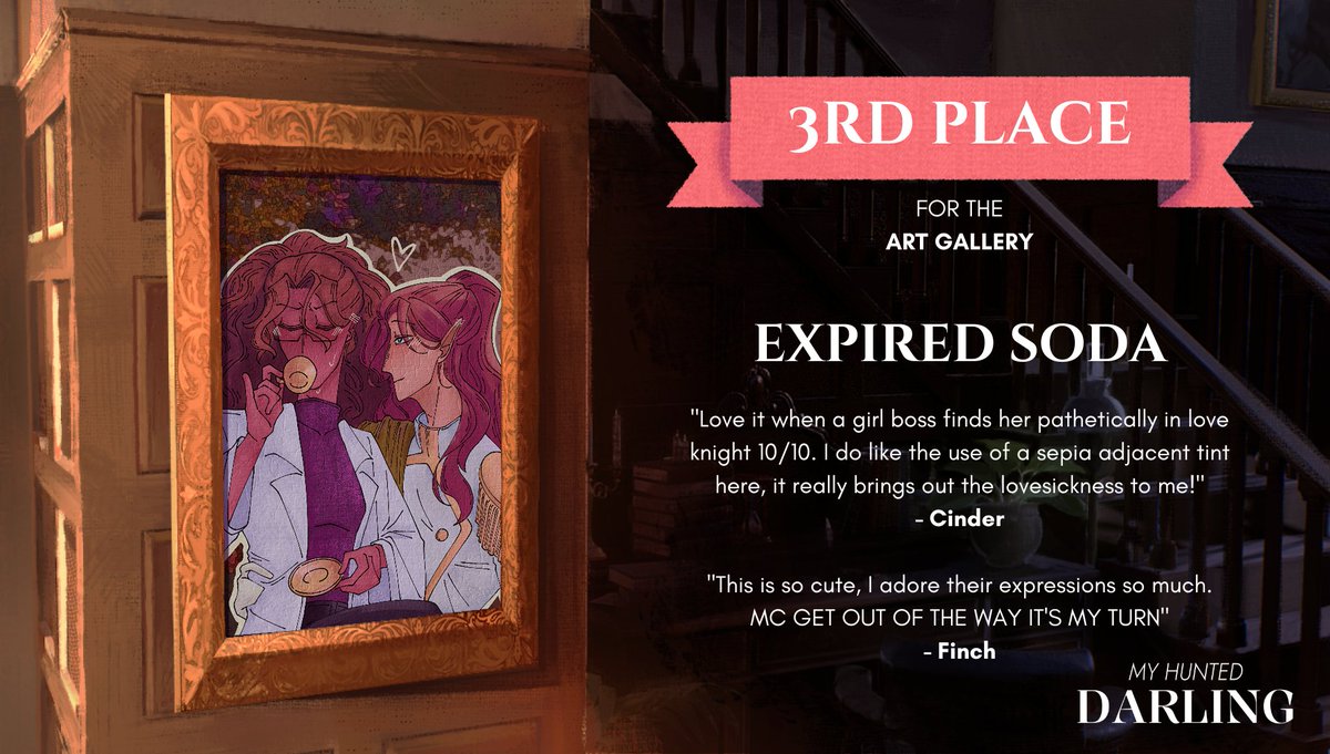 official_avia's tweet photo. 🥀 Good evening, may we come in?

As night falls on the manor we here at Team AVIA have made a few adjustments to the decor and are proud to announce the winners of our art competition! 

Thank you to all submissions for participating in this event!

[ #MyHuntedDarling ] https://t.co/J89ZMBTyEi