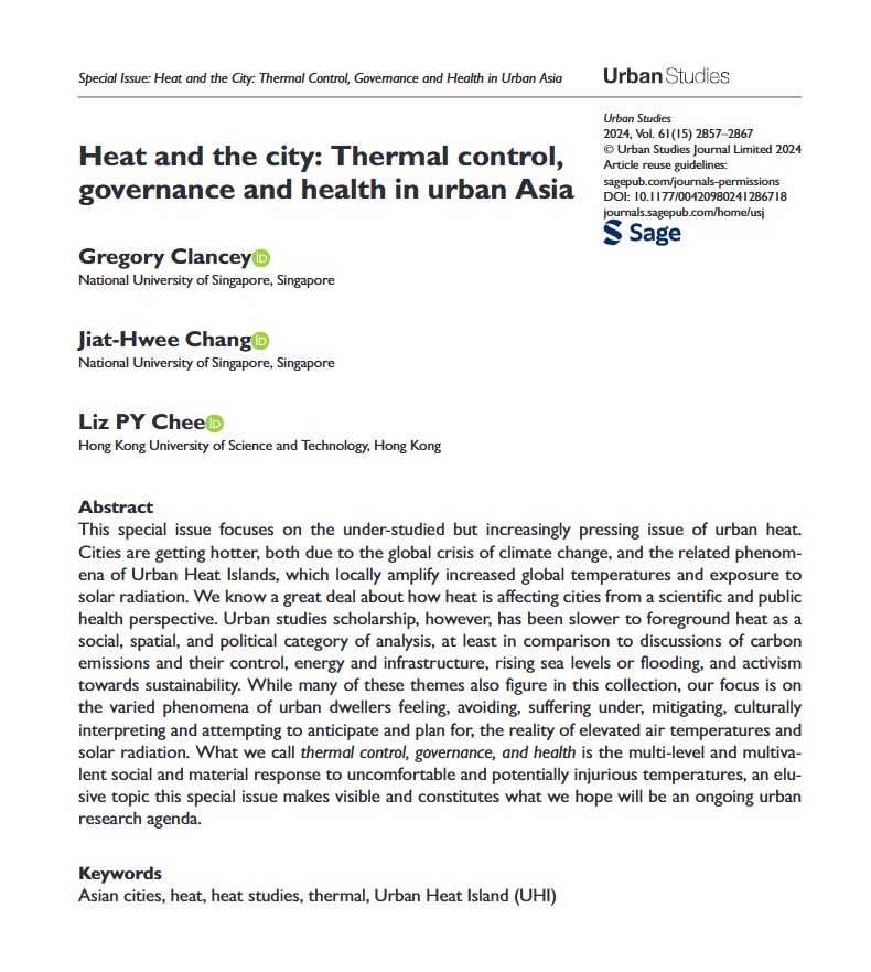 USJ_online's tweet photo. New special issue focuses on the under-studied but increasingly pressing issue of #UrbanHeat @jiathwee
https://t.co/a8xMrgsHKc
#AsianCities #UrbanHeatIsland https://t.co/djey95oHak