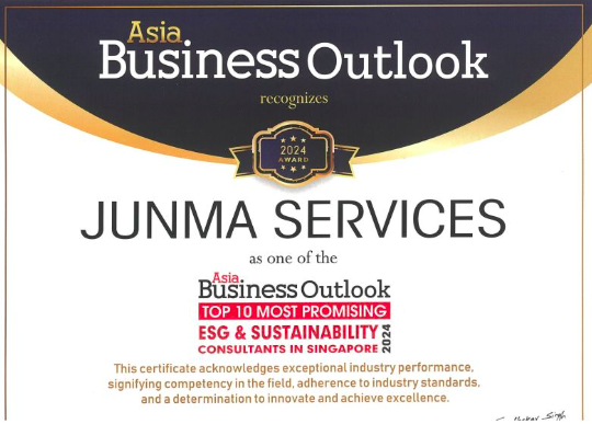 JunmaServices's tweet photo. Junma Services and our Managing Director, Ma Yulin, have been recognized as one of the Top 10 Most Promising ESG &amp; Sustainability Consultants in Singapore by Asia Business Outlook! https://t.co/Cd3Tmbw3PM
#JUNMA #Sustainability #ESG #AwardWinning #GreenFuture #AsiaBusinessOutlook https://t.co/v4GoB9KaOh