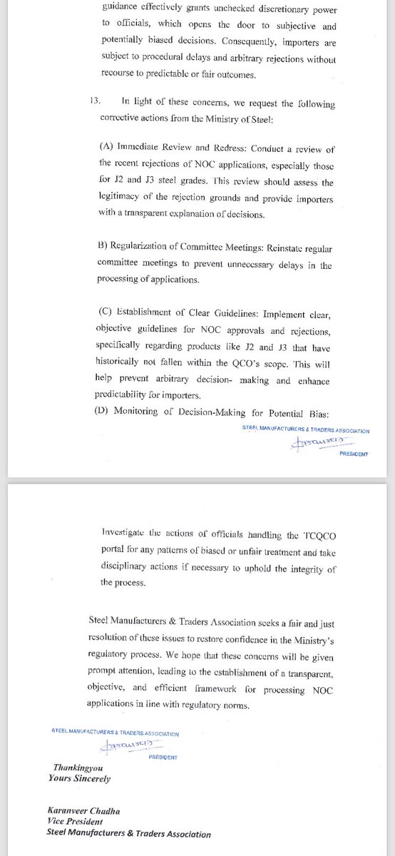 <a href="/PMOIndia/">PMO India</a> Steel Manufacturers &amp; Traders Association seeks a fair and just resolution of those issues to restore confidence in the Ministry's regulatory process. <a href="/SteelMinIndia/">Ministry of Steel</a> <a href="/PiyushGoyal/">Piyush Goyal</a> <a href="/HDKumarasw30951/">H. D. Kumaraswamy</a> <a href="/narendramodi/">Narendra Modi</a> <a href="/NITIAayog/">NITI Aayog</a>