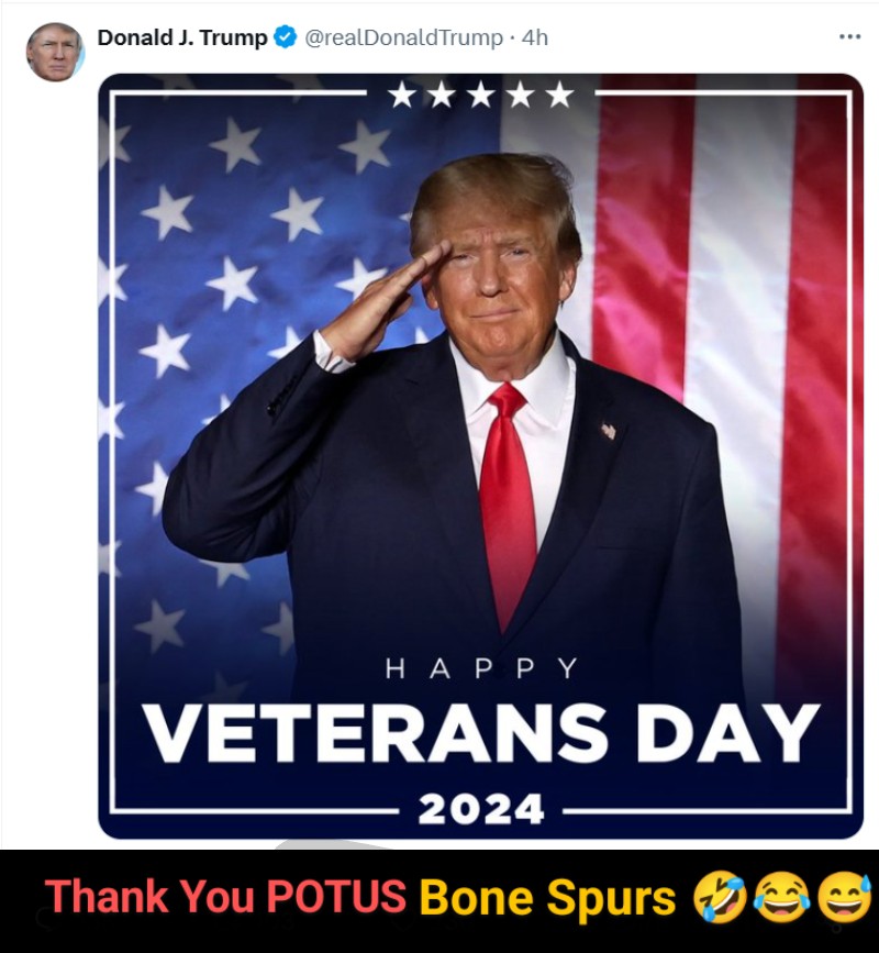 MrSpiritsRaven's tweet photo. P0💩 had the #UnmitigatedGall to speak about #VeteransDay. https://t.co/wPjL9QgSwM