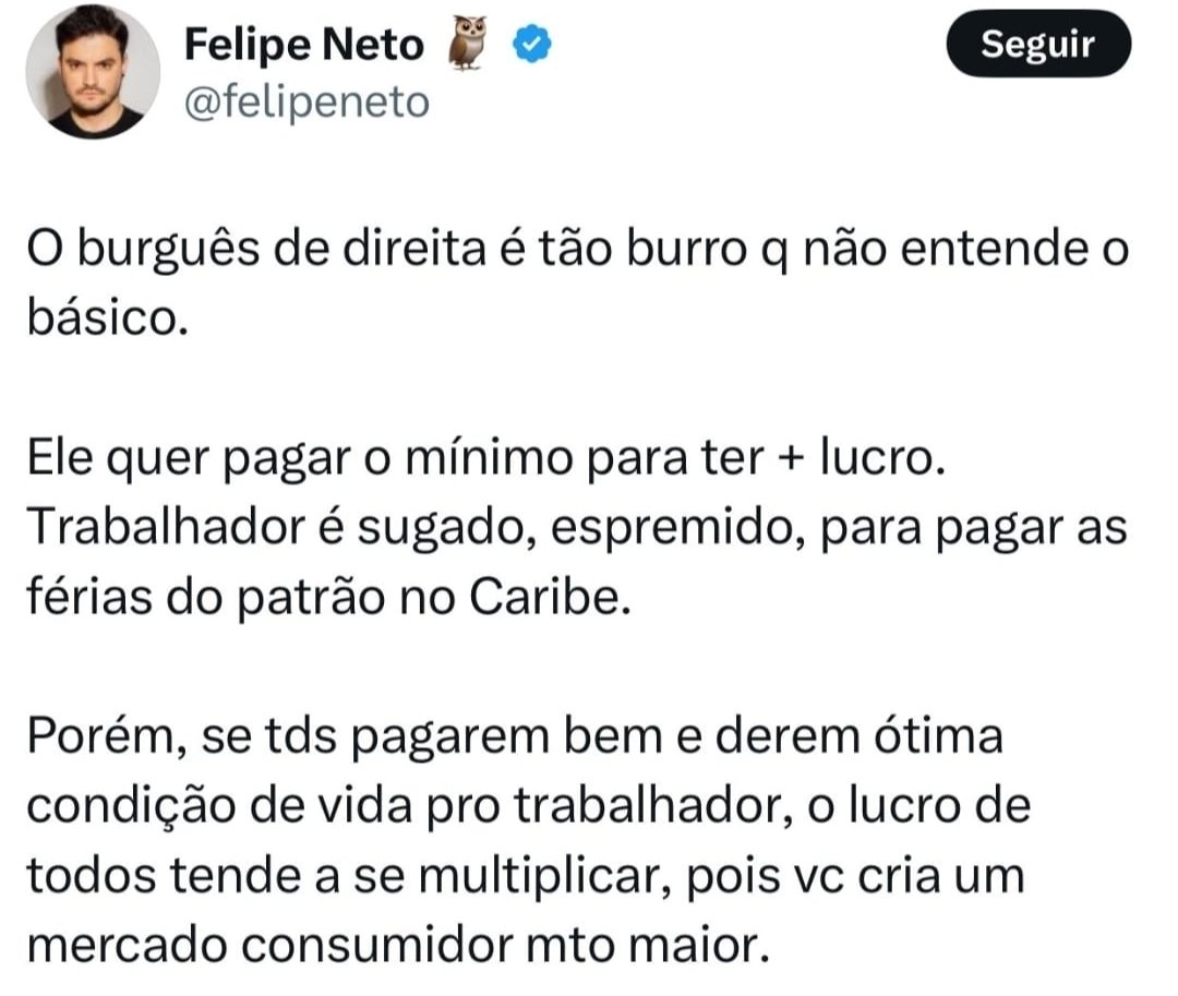 odanielscott's tweet image. O Nelipe - sempre ele - fez um post afirmando que pessoas de direita são burras porque, se pagassem salários maiores, o mercado consumidor delas aumentaria.

Mas... será que ele pratica nas suas empresas o que ele prega?

Vamos conferir: