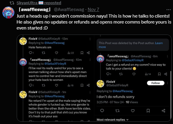 bridgebuny's tweet photo. crazy that @skyanultra retweets this when this is how she treats her commission clients 😆😆😆 https://t.co/EhSZxmxRCJ