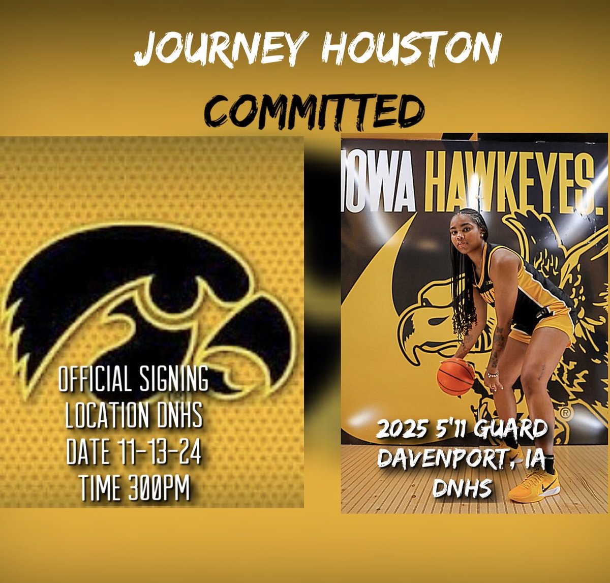 Signing Day this Wednesday! Stay focused and keep working hard ⁦⁦<a href="/Journey_Renae/">Journey Houston</a>⁩ ❤️💪🏾⁦<a href="/IowaWBB/">Iowa Women's Basketball</a>⁩ ⁦<a href="/houston_jacinda/">Jacinda Houston</a>⁩