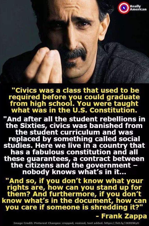 Angel_H_70's tweet image. 😂😂 that was awesome. He&apos;s right, though. I found this Frank Zappa quote a while back. I don&apos;t know what his politics were, but his quote really hit hard. It&apos;s true. We&apos;ve lost our way.