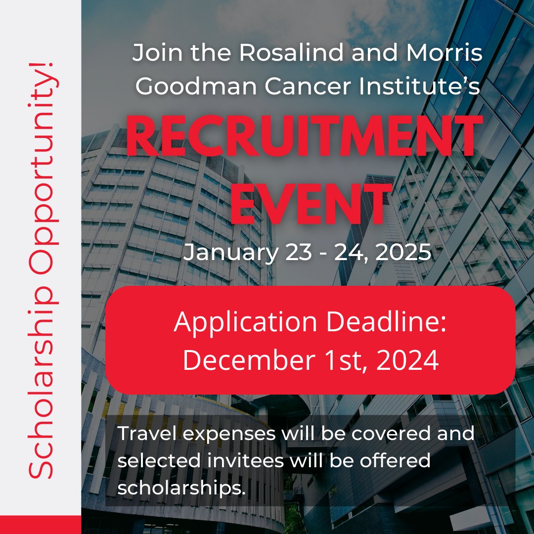 Rosalind & Morris Goodman Cancer Institute (@mcgillgci) on Twitter photo Thinking of graduate school at McGill University? Join the GCI's annual recruitment event on January 23-24, 2025, to learn about our extensive training program and scholarship opportunities. Apply by December 1st: tinyurl.com/y8ywnnkn
<a href="/McGillMed/">McGill Medicine and Health Sciences</a> Thinking of graduate school at McGill University? Join the GCI's annual recruitment event on January 23-24, 2025, to learn about our extensive training program and scholarship opportunities. Apply by December 1st: tinyurl.com/y8ywnnkn
<a href="/McGillMed/">McGill Medicine and Health Sciences</a>