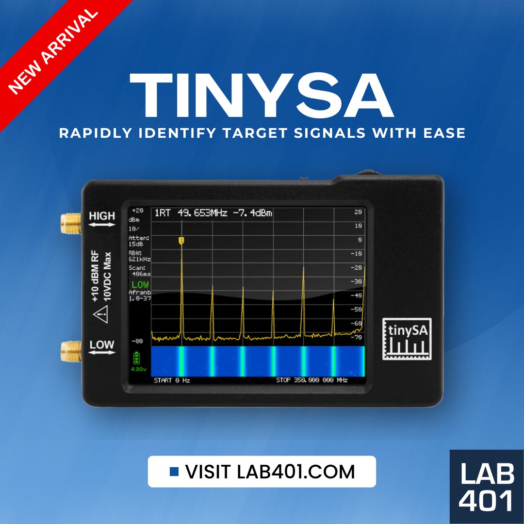 Lab_401's tweet photo. 🔍 Enhance your RF testing with TinySA, now available at Lab401. Observe radio signals in real-time and identify frequencies effortlessly. A must-have tool for pentesters and hardware developers.  https://t.co/oXCZ6HCUZM
#TinySA #SpectrumAnalyzer #RFTech #SDR #IoT #Lab401 https://t.co/9GMLGznGRw