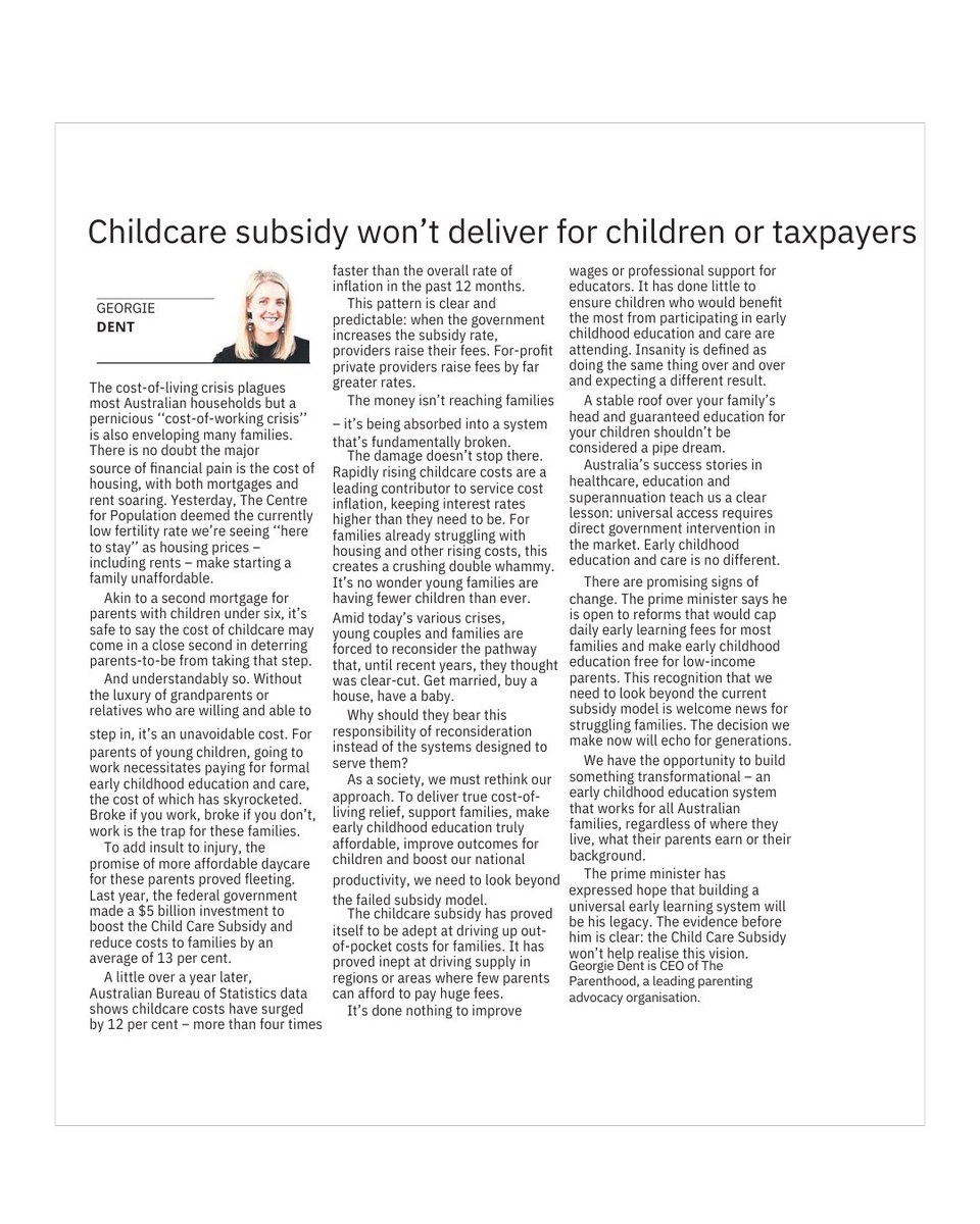 The Parenthood (@the_parenthood) on Twitter photo "Akin to a second mortgage for parents with children under six, it’s safe to say the cost of childcare may come in as a close second in deterring parents-to-be from starting a family" <a href="/georgiedent/">Georgie Dent</a> <a href="/smh/">The Sydney Morning Herald</a> "Akin to a second mortgage for parents with children under six, it’s safe to say the cost of childcare may come in as a close second in deterring parents-to-be from starting a family" <a href="/georgiedent/">Georgie Dent</a> <a href="/smh/">The Sydney Morning Herald</a>