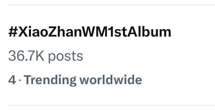 Trending at 4th ww right now 🥳

XIAO ZHAN WM ALBUM #XiaoZhanWM1stAlbum #XiaoZhan