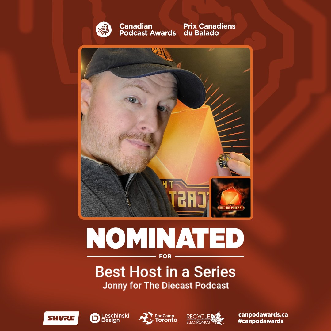 We got nominated for 5 <a href="/CanPodAwards/">The Canadian Podcast Awards</a> Awards!! This is a huge honour. Thank you so much for all the support.

You can vote for us for the People's Choice Award right here: canpodawards.ca/vote/

Give us a vote, and new episode coming out soon.
#DnD #canpodawards #diecastpodcast