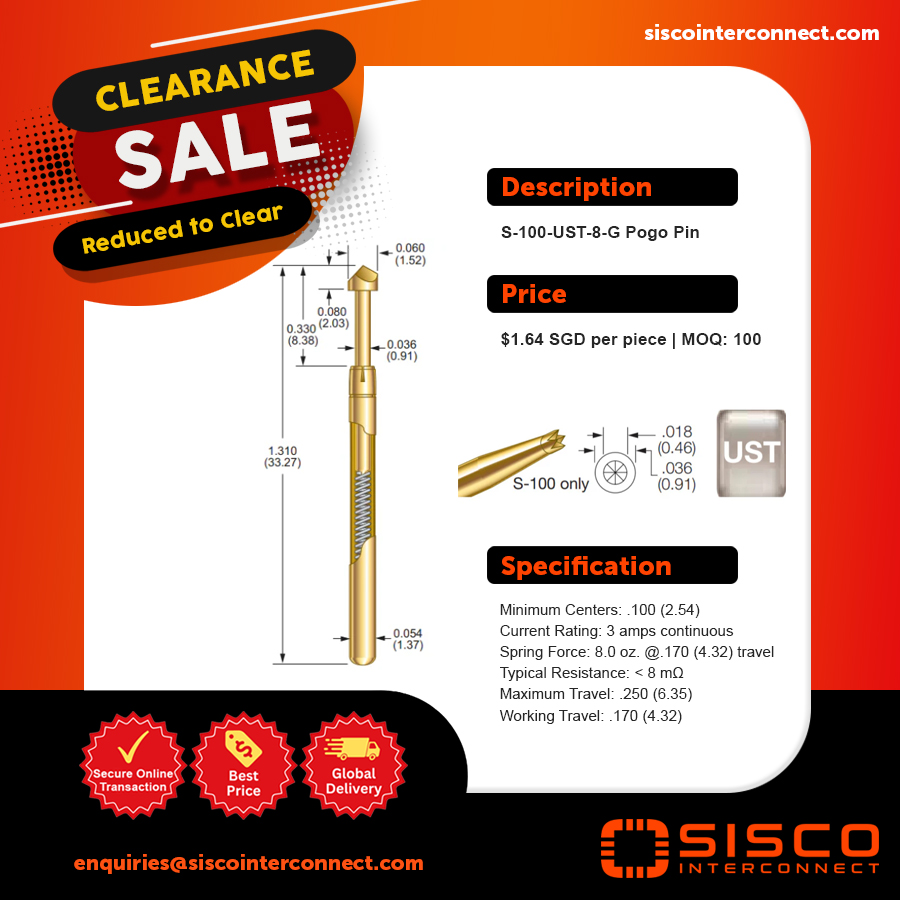 siscointercon's tweet photo. S-100 Probe Pin | Clearance Sale
Product link: https://t.co/5aKtFniESJ
Find out more at https://t.co/2uSOngNXLo

Ready Stock | Worldwide Shipping | Secure Online Transaction

#engineering  #electroniccomponents #semiconductor  #technology #probes #pogopin #whilestockslast https://t.co/dIVxzOH5lS