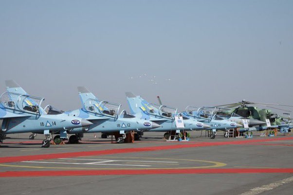 FNCCBurma's tweet photo. An airbase and a Light Infantry Battalion HQ in Meiktila town in Mandalay Region were attacked with homemade rockets Monday, residents said. One said he heard around 20 explosions. (Photo: Air Force 72nd anniversary event at Meiktila Airbase / CINCDS) #WhatsHappeningInMyanmar https://t.co/IEpIYbVQmR