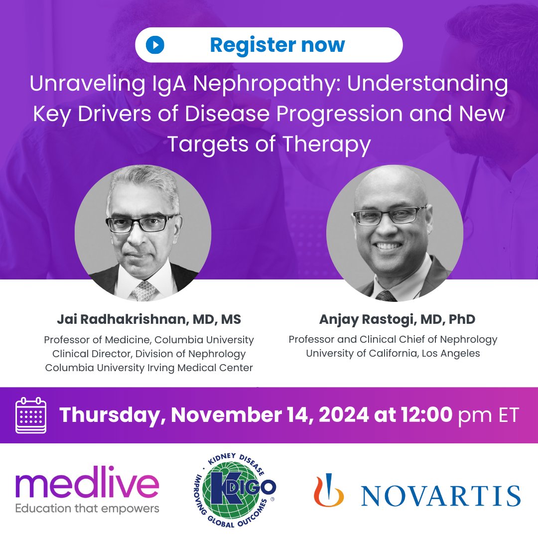 Jai Radhakrishnan (@jradnephro) on Twitter photo Save the date! Join me  @Medlive and <a href="/KDIGO/">Karla</a> on Thursday, November 14th for a free presentation on #IgANephropathy (#IgAN). Don’t miss out, my colleagues and I will be reviewing recent updates on IgAN: bit.ly/4f730F1
#MedEd #MedicalEducation @glomcon Save the date! Join me  @Medlive and <a href="/KDIGO/">Karla</a> on Thursday, November 14th for a free presentation on #IgANephropathy (#IgAN). Don’t miss out, my colleagues and I will be reviewing recent updates on IgAN: bit.ly/4f730F1
#MedEd #MedicalEducation @glomcon