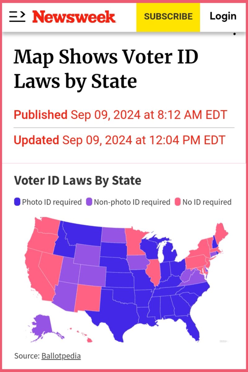 BruceWeeWM's tweet image. DEMOCRACY in USA
Did you know that, in some states, ID or Photo-ID is NOT required to vote?
Outcome shows the Correlation, or may be just Coincidence.