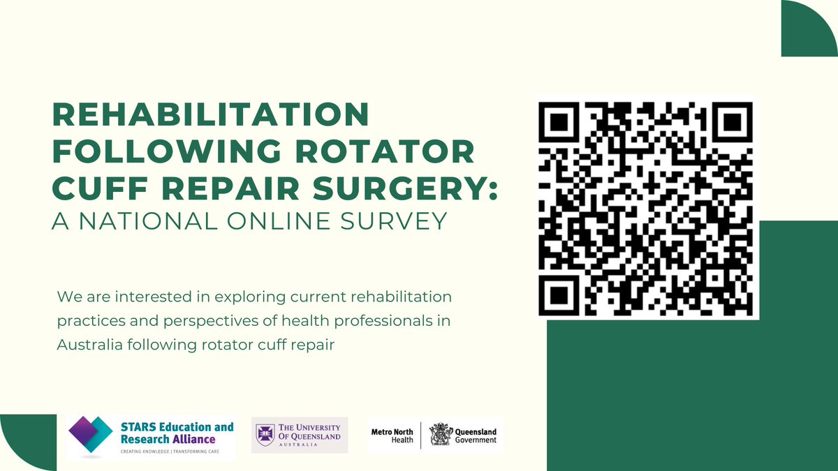 DrPeteMalliaras's tweet photo. 📢 Calling physiotherapists, surgeons, OTs and EPs who do shoulder rehab in Australia! Help shape post-op care for rotator cuff repair by sharing your approach! 

📝 Please complete our survey. Open until Dec 2024!

Only takes 10 minutes!

https://t.co/aoRGvC0kWV https://t.co/0uMPu8ddB5