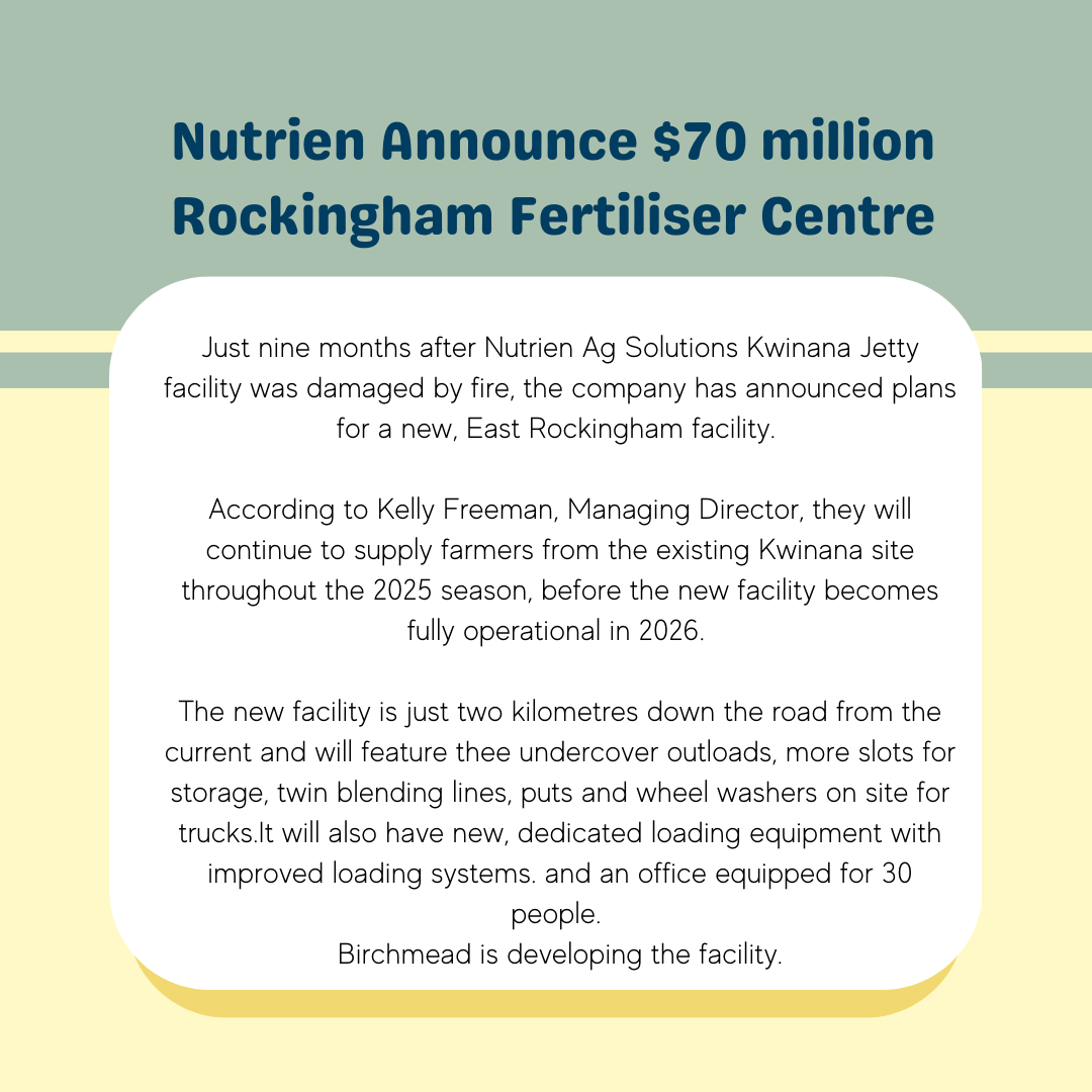 AGformau's tweet photo. Nutrien are spending the big bucks to establish a new East Rockingham facility.
#AGform #AGformAU https://t.co/iM1ZTUtgb5