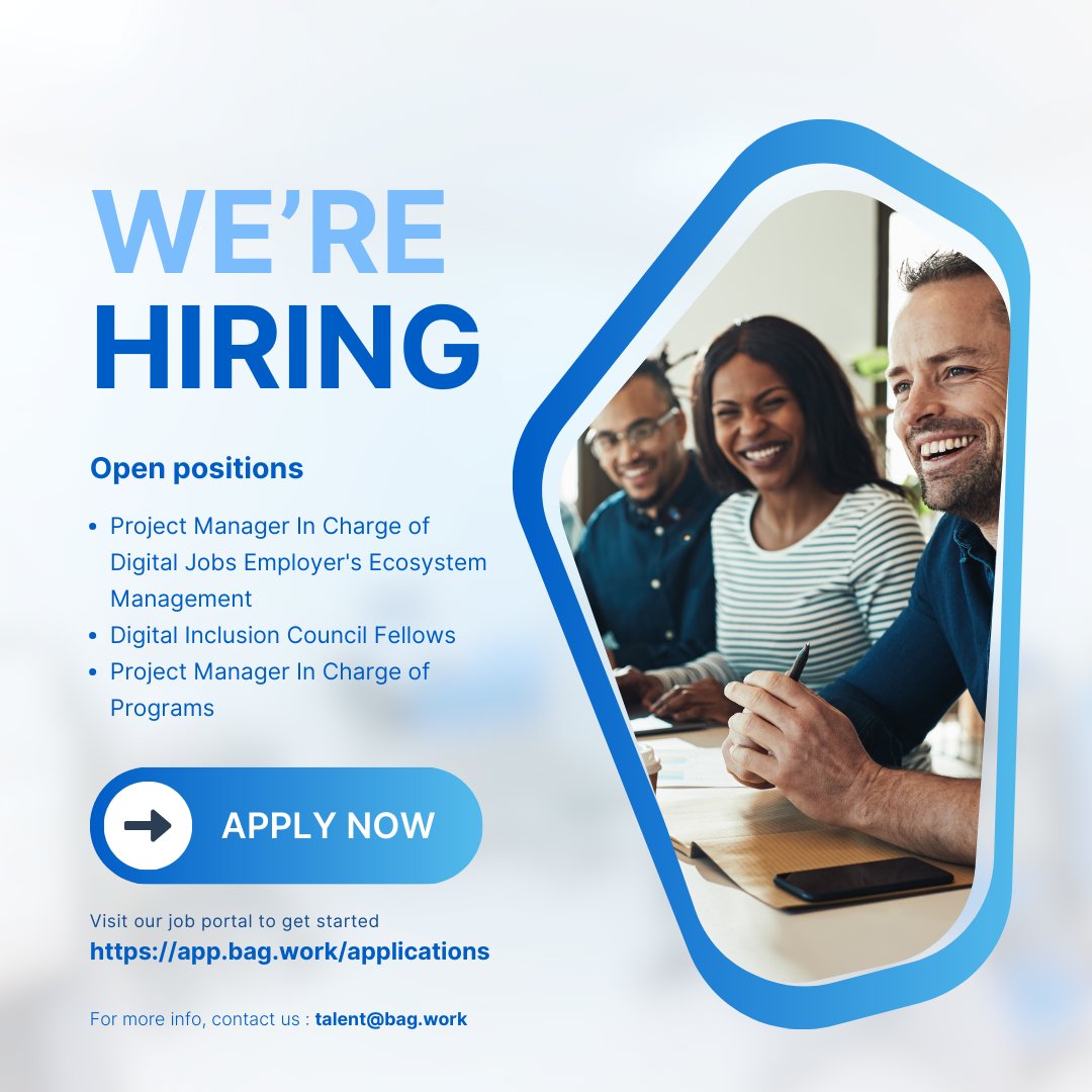 💼Discover different Job Opportunities with BAG.

Visit our Job board Today and apply: app.bag.work/applications 

#BAG #Jobs