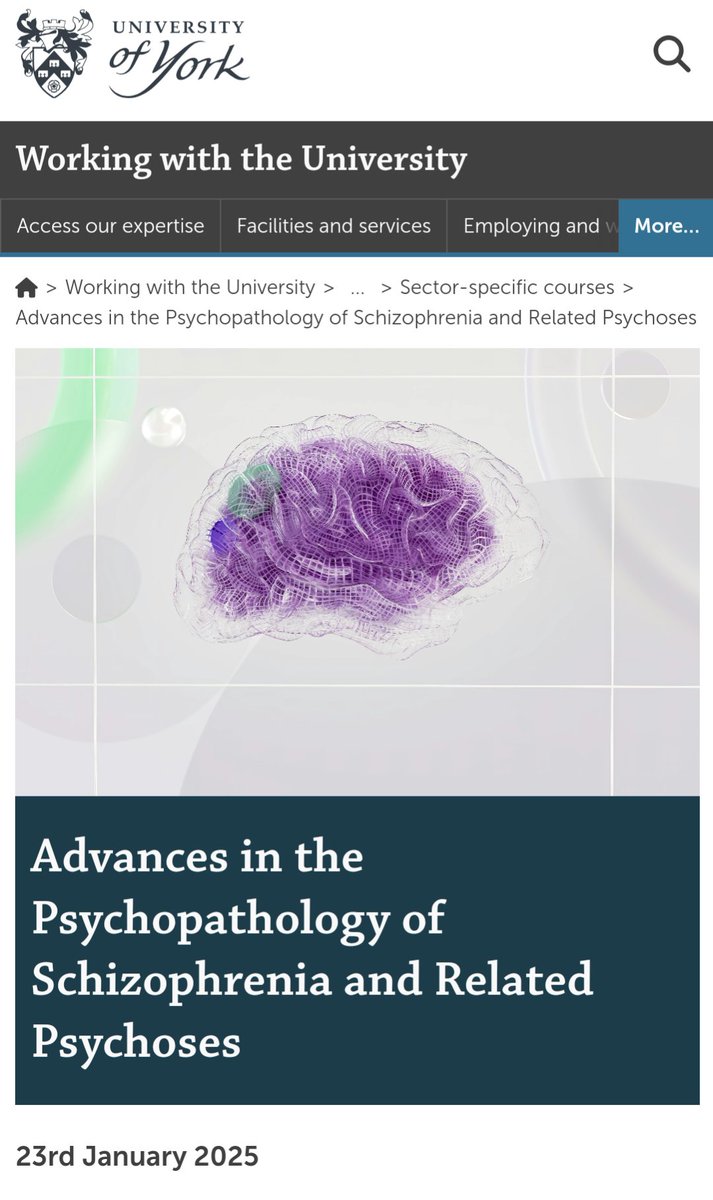 📢📢 An incredible short course for clinicians and allied MH professions focusing on advances in the psychopathology of schizophrenia and related psychoses. 

Course Leader: Clara Humpston

york.ac.uk/business/cpd/s…