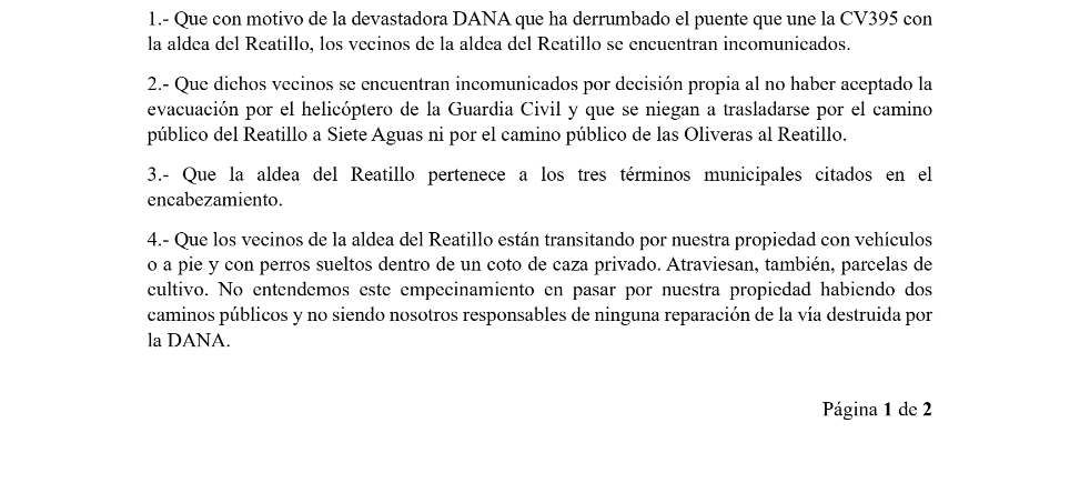 03690jul's tweet photo. CARTA de la prima del Rey, Marquesa de Borbón y Rojas, noble y multimillonaria, protestando a las autoridades para que la plebe del pueblo que ha quedado sin puente por la riada no pase por su finca. Son asquerosos y miserables y siempre lo serán. De @eldiarioes https://t.co/BypKH8dyGR