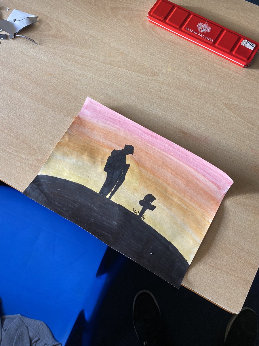 Yesterday we created silhouette artwork for Remembrance Day. We used watercolours to make our background.