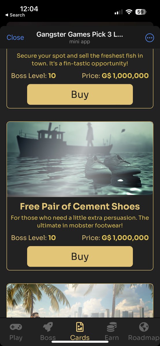 Step into the ultimate mobster style! 👞
Play now and win big, but beware—you might end up with a free pair of cement shoes.   

Play now: t.me/gangster_games…

#GangsterGames #Crypto #Bitcoin #CryptoNews #telegram #TelegramMiniApp