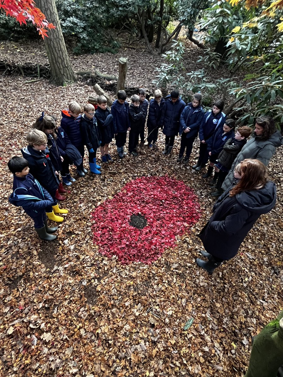 Year 5JB took the time to make a poppy from fallen leaves and spend a minute in silence 11/11 #ArmisticeDay2024
