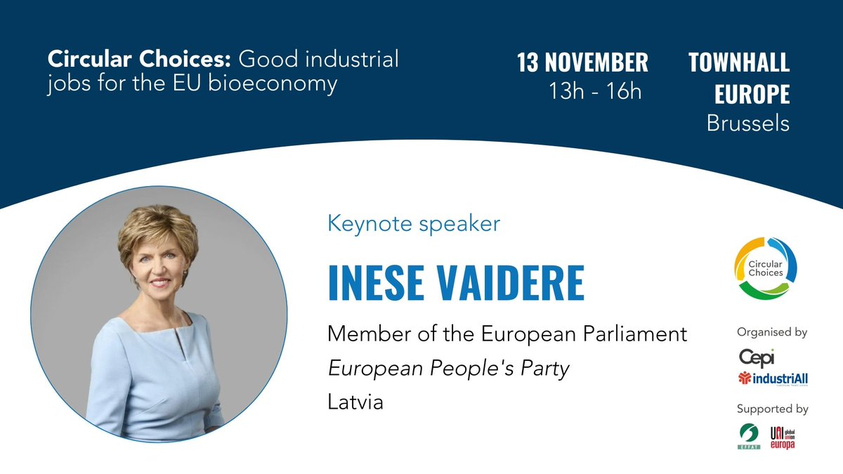 Cepi (@cepi_paper) on Twitter photo 🔊Thrilled to announce that Member of the European Parliament <a href="/IneseVaidere/">Inese Vaidere</a> will deliver the keynote at   our #CircularChoices event! Don’t miss her insights on investing in skills and quality jobs to build a dynamic, competitive, and strategically  independent 🇪🇺.
Register here 🔊Thrilled to announce that Member of the European Parliament <a href="/IneseVaidere/">Inese Vaidere</a> will deliver the keynote at   our #CircularChoices event! Don’t miss her insights on investing in skills and quality jobs to build a dynamic, competitive, and strategically  independent 🇪🇺.
Register here