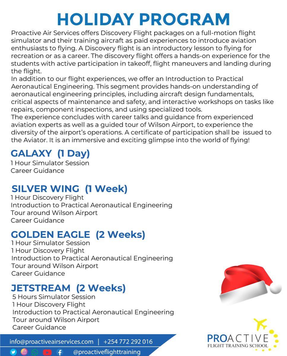 ProactiveFlight's tweet image. 📣 Attention all aviation enthusiasts and high school students!
We're thrilled to officially launch our Aviation Holiday Program today! ✈️ Join us for an exciting week into the world of aviation.