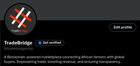 marcuswitta_c's tweet photo. Excited to be building Trade Bridge, a blockchain-powered commodity marketplace to transform African farming and trade! 

Our mission: connect farmers &amp; traders with global buyers, cut high fees, and enhance transparency.

Follow  @tradebridgecorp , to stay updated!
#TradeBridge https://t.co/m2EpsoobSj