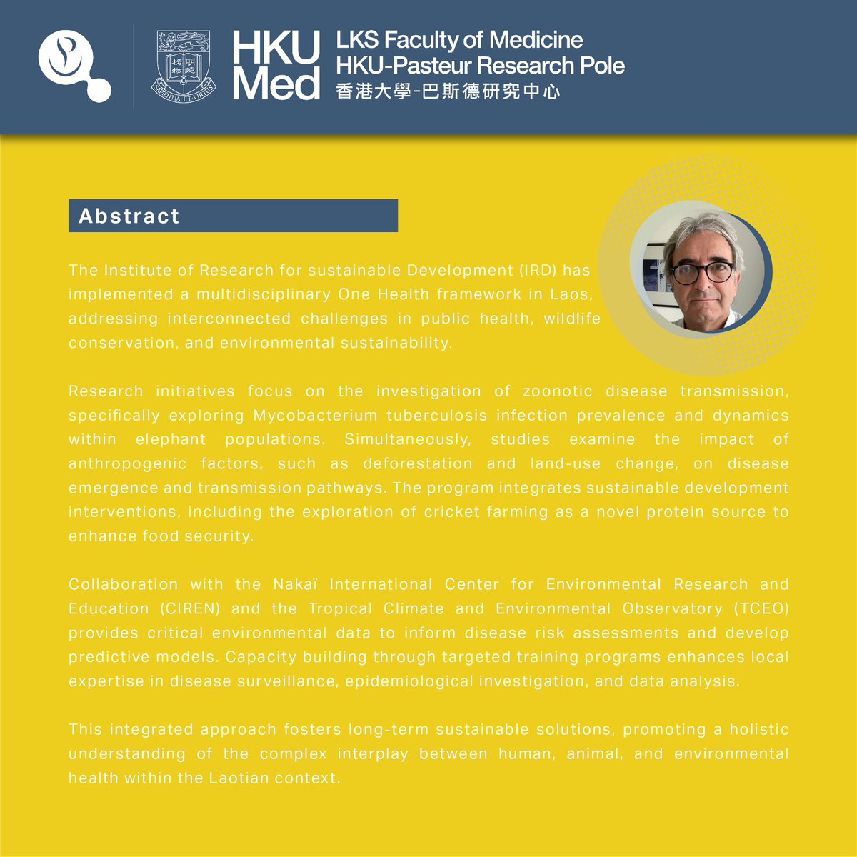Join us on December 16th, 2024, for a lecture by Dr. Eric Deharo, <a href="/ird_fr/">IRD.fr</a> Representative in Laos (Research Director)

🗓️ Monday, December 16th 2024
🕑15:00 - 16:30
📍Seminar Room 2, Ground Floor, HKJC Building for Interdisciplinary Research, 5 Sassoon Road, Pokfulam, Hong Kong