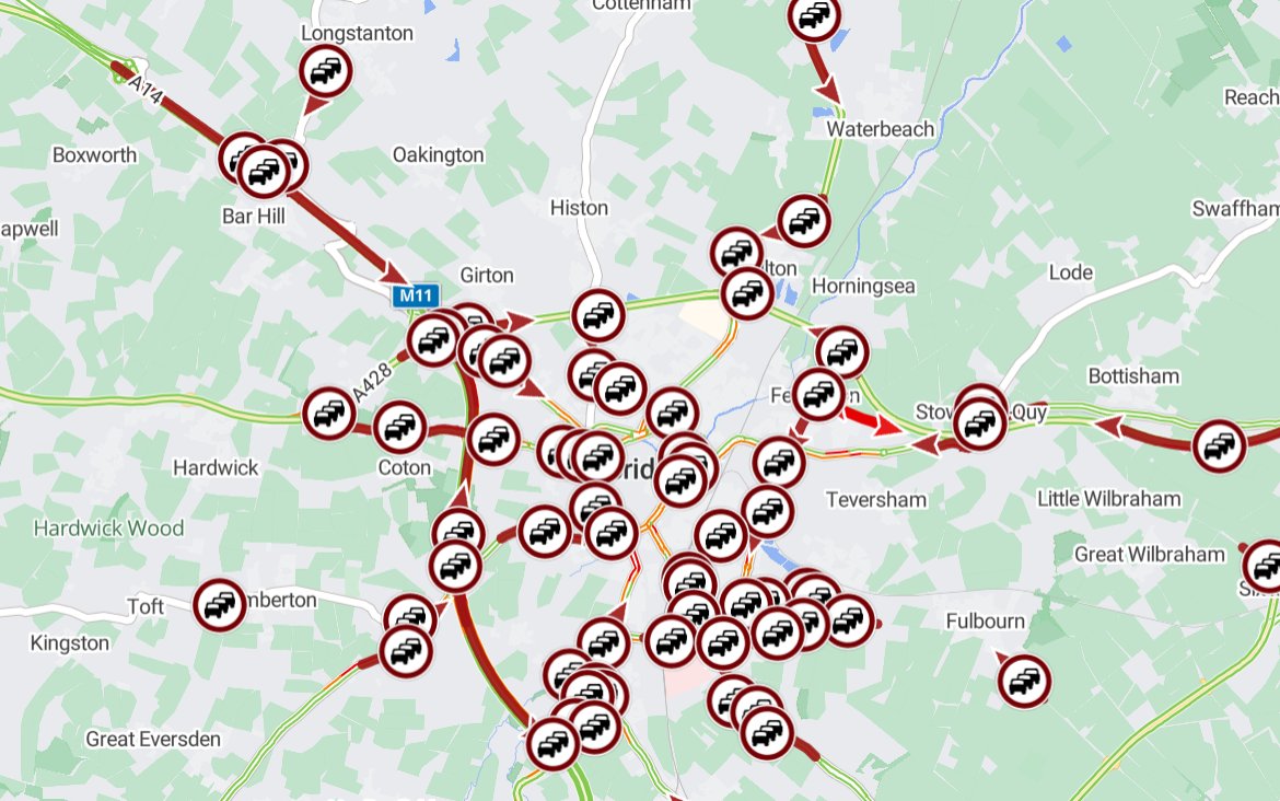 Cambs_Traffic's tweet photo. β οΈ#Cambridge
DELAYS on various routes heading into the city this morning with longer delays affecting:
#A1307 #Babraham Road
#A603 #Barton Road
#B1047 #Horningsea Road
#A1134 #Barnwell Road https://t.co/Fc2180psZh