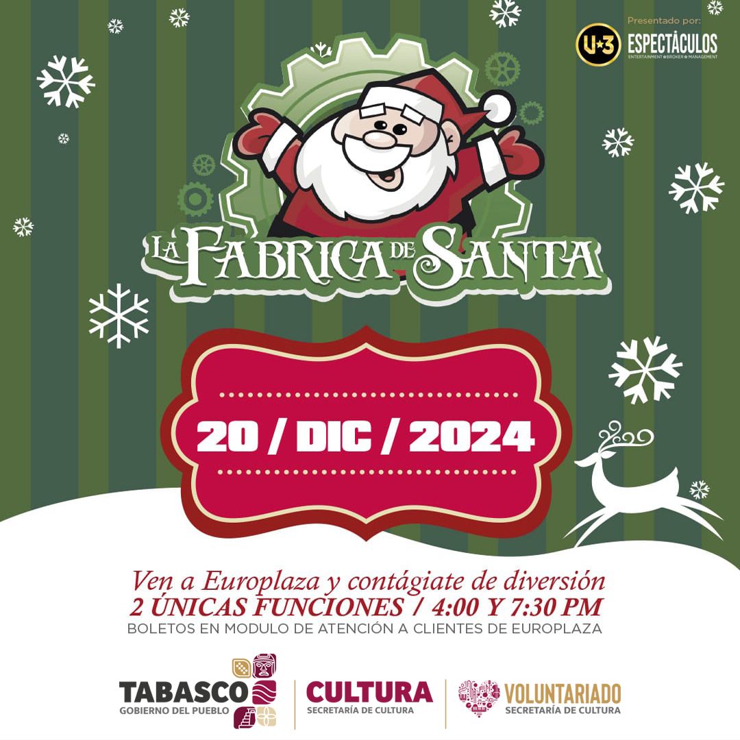 Cultura_Tabasco's tweet photo. 🎄✨ ¡DIF Tabasco se llena de magia navideña! ✨🎄
Gracias al donativo del Voluntariado de la Secretaría de Cultura y el empresario Vicente García Padrón, nuestros niños y jóvenes disfrutarán de la obra Fábrica de Santa este 20 de diciembre.  (1/2) https://t.co/kA3kGnxOZr