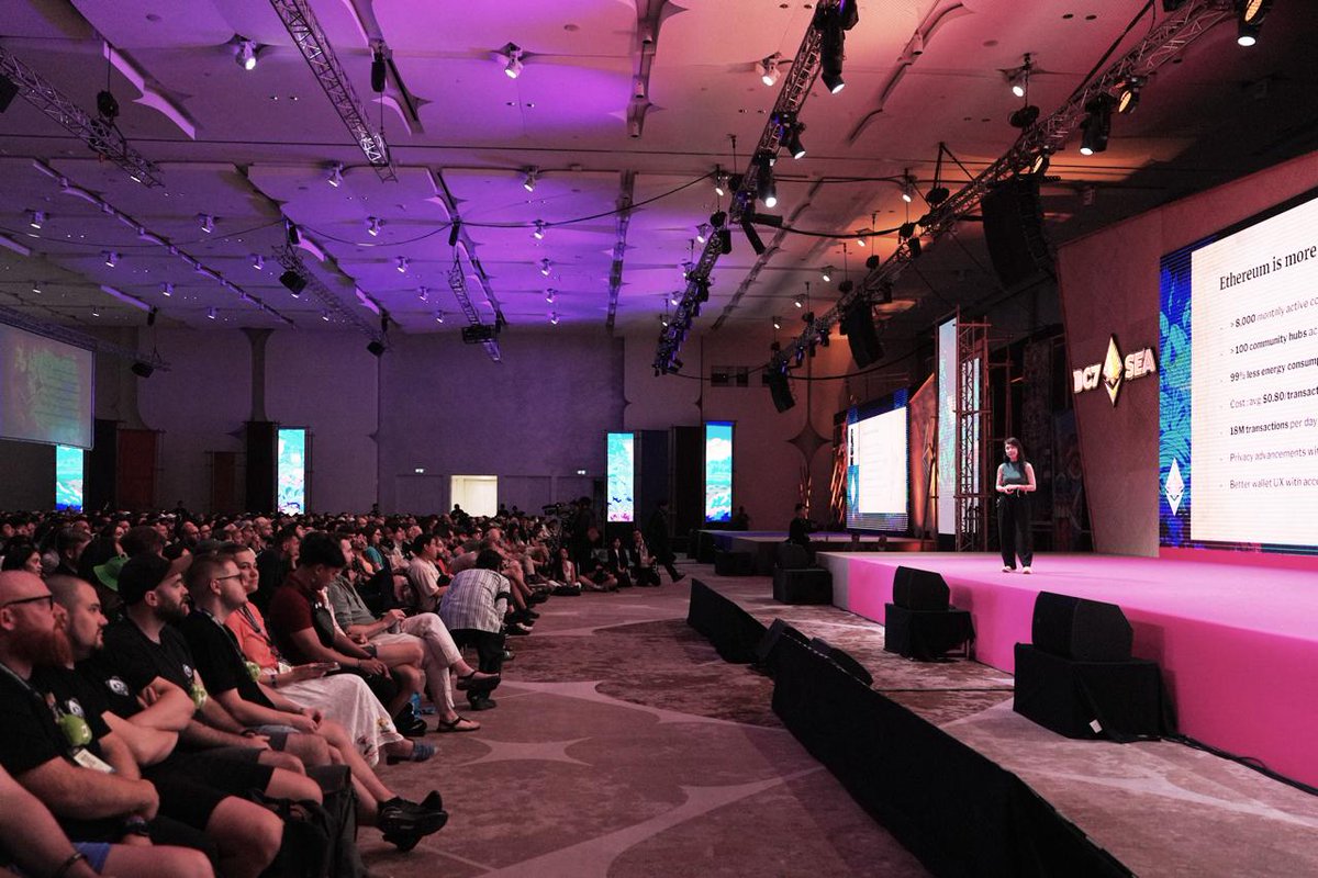 EFDevcon's tweet photo. "To put it simply, Ethereum is built for the long term." 

-@AyaMiyagotchi, ED @Ethereum Foundation on the Devcon Opening Ceremonies Stage https://t.co/IW0nkCEECb