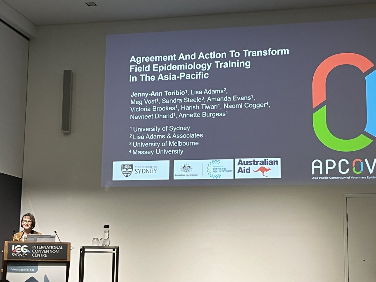 NDhand's tweet photo. A/Professor Jenny-Ann Toribio is presenting the outcomes of @apcove’s networking initiatives, conducted to promote veterinary epidemiology training across the Asia Pacific region.
#ISVEE https://t.co/zXCcoh2Fxr