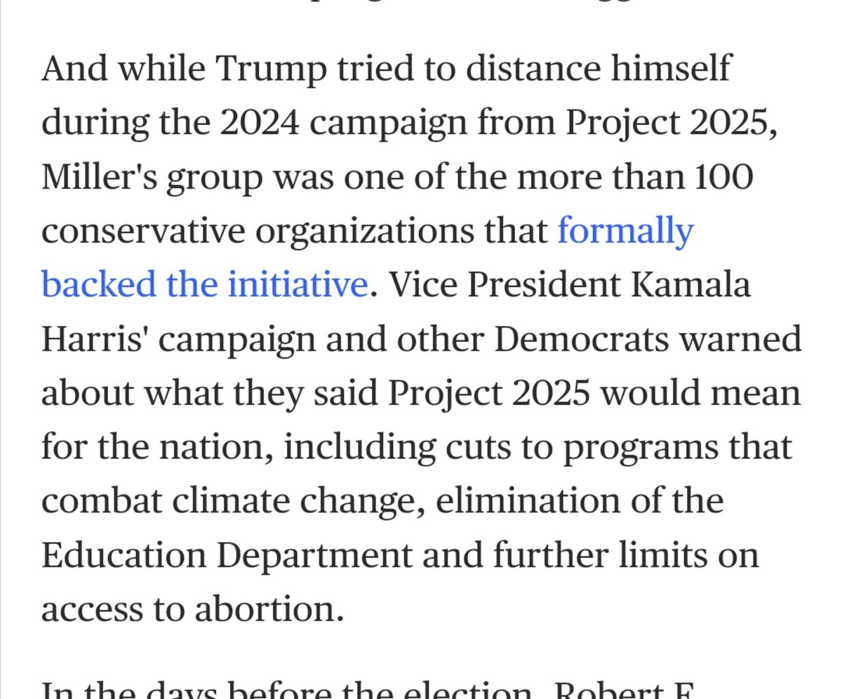 Trump's new deputy chief of policy, Stephen Miller is a huge supporter of Project 2025. 

It will be implemented and Trump knew it all along.