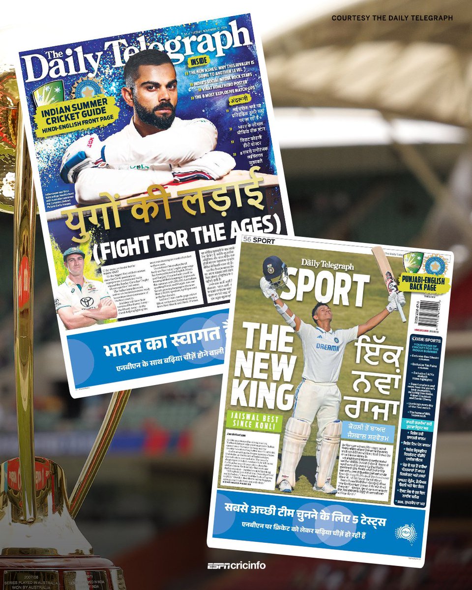 - Virat Kohli on the front-page in Hindi
- Yashasvi Jaiswal on the back-page in Punjabi

The Daily Telegraph's summer cricket guide featured India's stars ahead of the Border-Gavaskar Trophy 🏆 🇮🇳 🇦🇺 #AUSvIND