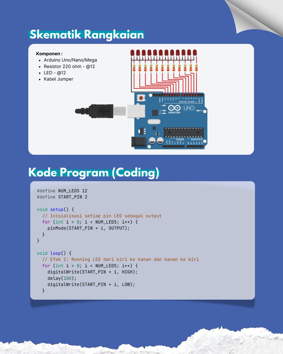 fqr_aaa's tweet image. Project Arduino #3 Running LED (LED Berjalan) #arduino #arduinoproject #arduinotutorial #arduinoindonesia #coding #codinguntukpemula #elektronika