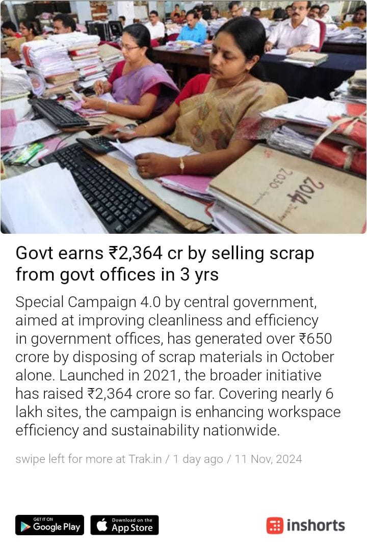 Findsmartsen's tweet photo. Fantastic Initiative!
Govt earns 2,364 cr by selling scrap from govt offices in 3 yrs... This can be rolled out by every State Government. https://t.co/na16YrkyTh