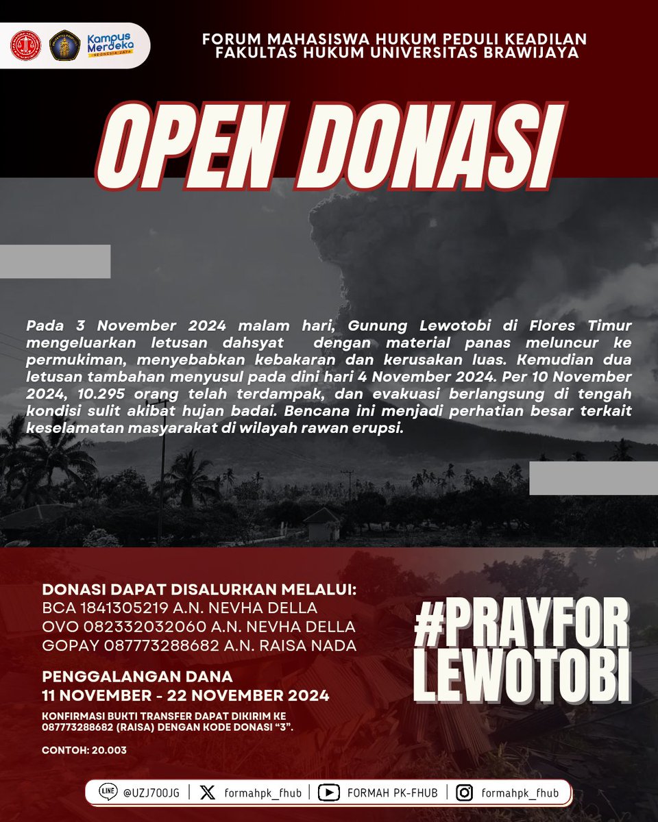 SALAM FORMAH PK!

Pada 3 November 2024, Gunung Lewotobi di Flores Timur meletus dan mengakibatkan ribuan orang mengungsi. 

FORMAH PK mengajak teman-teman untuk berdonasi membantu saudara-saudara kita di sekitar Gunung Lewotobi. 

#PrayForLewotobi #DonasiLewotobi  #FORMAHPK