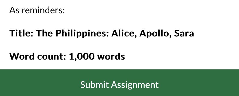 LF: COMMISSIONER
SUBJECT: CONTEMPORARY WORLD
TASK: Op-Ed. The Philippines: Alice, Apollo, Sara
Word count: 1000
DL: Tomorrow 3pm

Comment your rate for this task or DM me

STRICTLY NO USING OF AI OR CHATGPT 

tags: acad commissioner, politics, writings, essays, papers, thesis