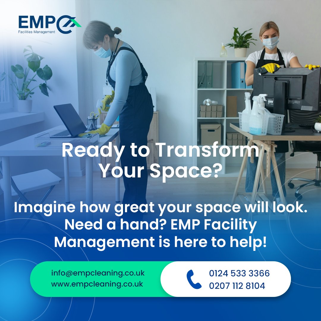 EMP_Facility's tweet photo. Ready to transform your space? ✨ IOur team is dedicated to making your space shine so you can enjoy every moment in it. Let’s create a space you truly love!

📞 Essex: 01245 333 366 | London: 02071 128 104
📧 info@empfm.co.uk
🌐 Explore our services: https://t.co/wk0LUaD0zW https://t.co/YNfG0pCdR2
