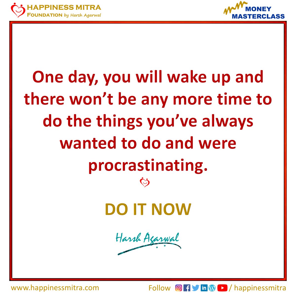 HarshAgarwalHMF's tweet photo. START - LEARN - FIGURE OUT - ADJUST - PROGRESS - GROW
You'll never be prepared enough, there'll never be the right time to start.
Just start living the life, do the things you always want to.
Life is uncertain.

#procrastination #success #happiness #LifeLessons #tuesdayvibe https://t.co/mJLUQ1ijeC