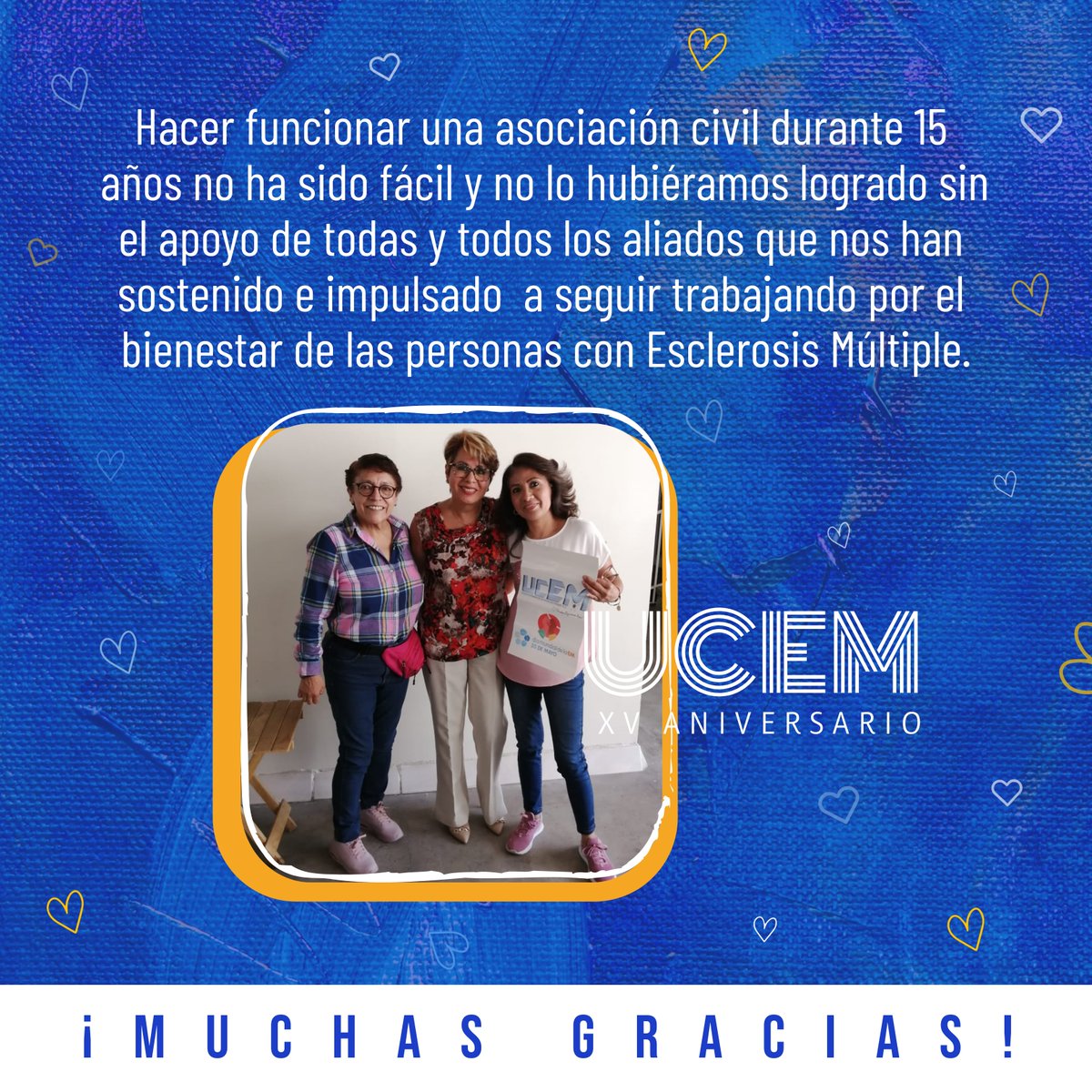Durante 15 años, hemos encontrado grandes aliados, cuya generosidad ha sostenido e impulsado nuestro trabajo a favor del bienestar de las personas con #𝗘𝘀𝗰𝗹𝗲𝗿𝗼𝘀𝗶𝘀𝗠ú𝗹𝘁𝗶𝗽𝗹𝗲. ¡Muchísimas gracias! #UCEM15Años #TrabajamosPorTuBienestar #NavegandoJuntosLaEM