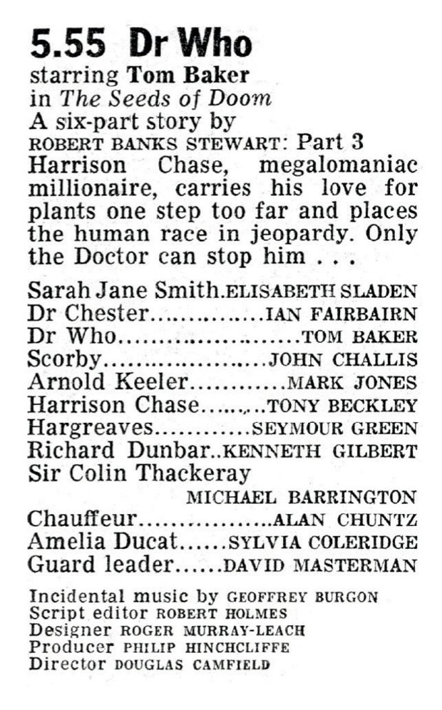 Doctors_Beard's tweet image. "The Seeds of Doom" - Part 3 - Harrison Chase, megalomaniac millionaire, carries his love for plants one step too far and places the human race in jeopardy.
#seedsofdoom #harrisonchase #megalomaniac #scifi #sciencefiction #plantlove #humanraceinjeopardy