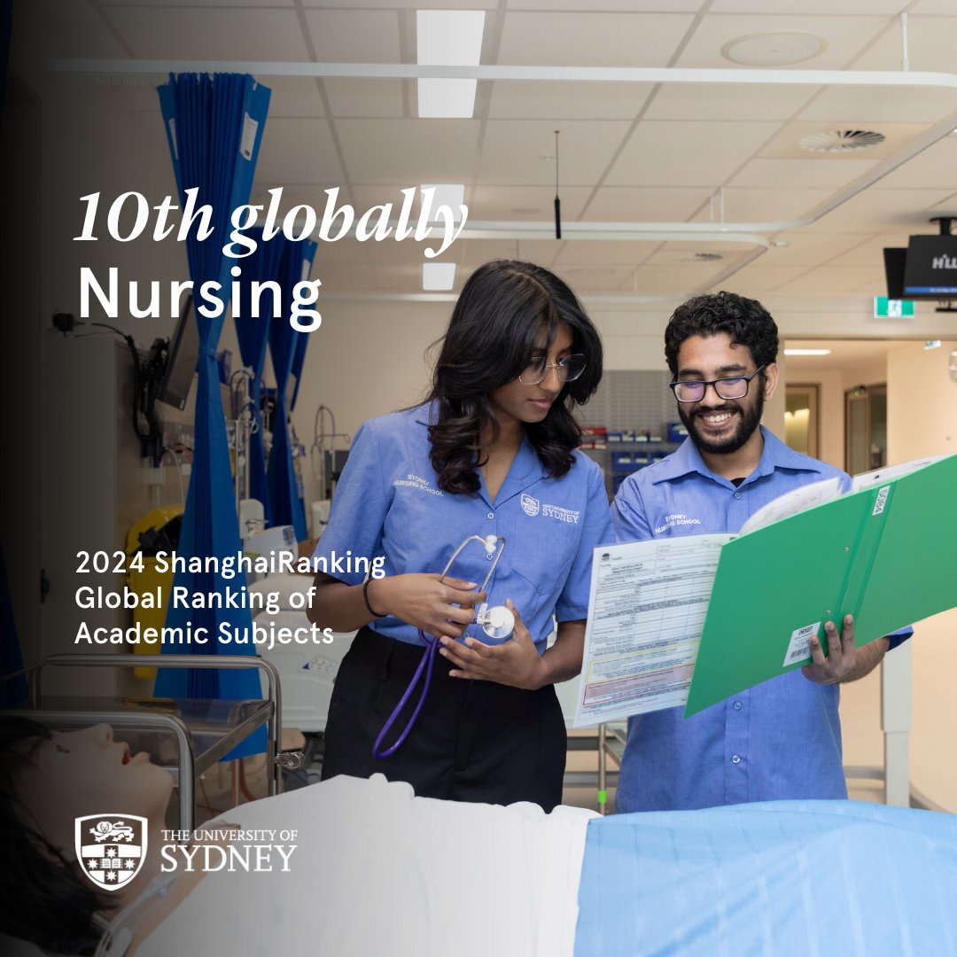 Sydney Health (@syd_health) on Twitter photo Weโre thrilled to share the <a href="/Sydney_uni/">University of Sydney</a> School of Nursing has achieved 10th globally in the 2024 ShanghaiRanking Global Ranking of Academic Subjects ๐
Find out more about our other subject rankings: tinyurl.com/45y7cnys
#USYD #ShanghaiRankings #UniRankings Weโre thrilled to share the <a href="/Sydney_uni/">University of Sydney</a> School of Nursing has achieved 10th globally in the 2024 ShanghaiRanking Global Ranking of Academic Subjects ๐
Find out more about our other subject rankings: tinyurl.com/45y7cnys
#USYD #ShanghaiRankings #UniRankings