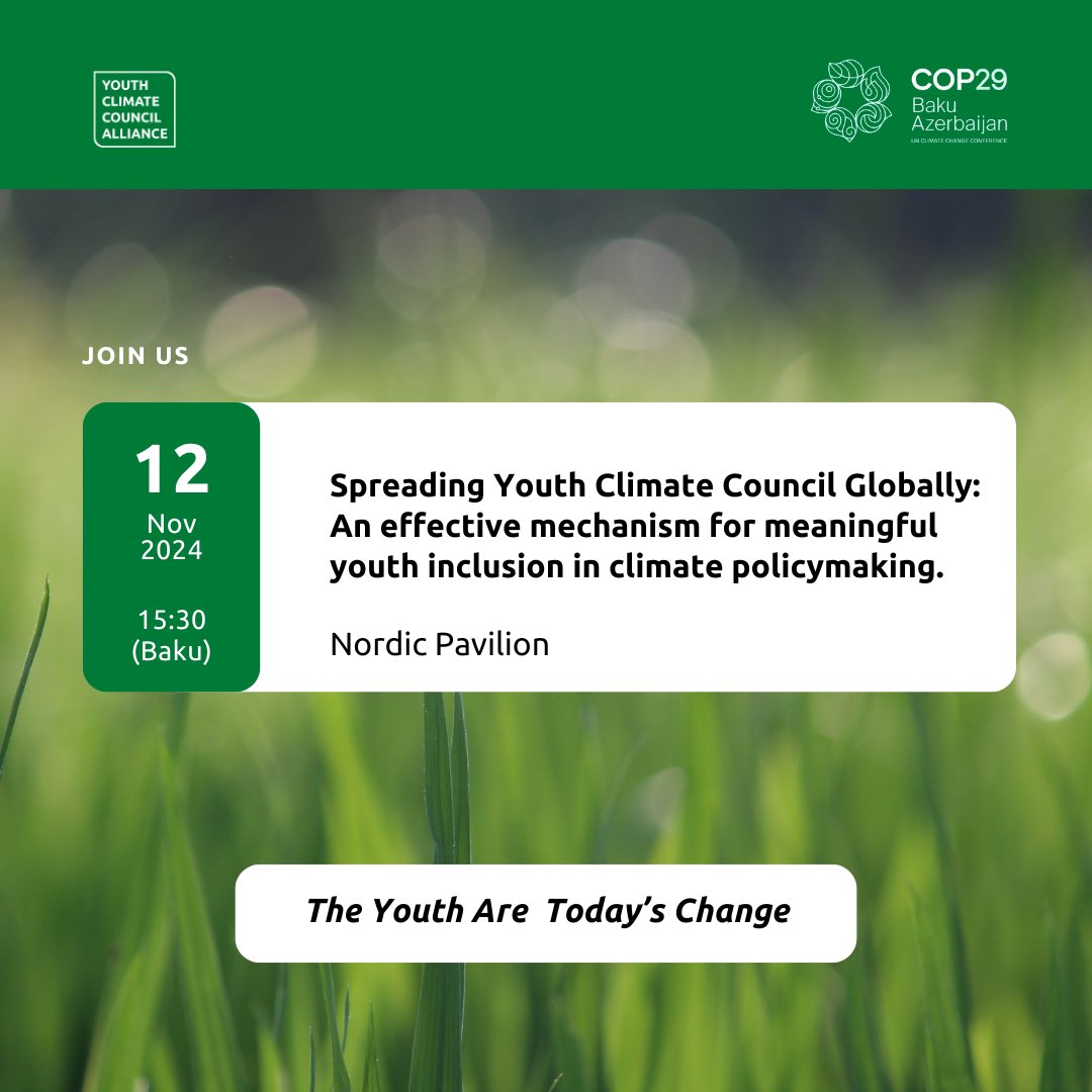 YCCGAlliance's tweet photo. We are back at it on Day 2 of #COP29 in Baku!
Youth are leading the way in climate action, innovation, and justice.
Stay tuned as young leaders continue to make an impact! 🌱✊
#YCCGA #COP29 #COP29Baku #YouthForClimate https://t.co/7NpdMhWbzZ