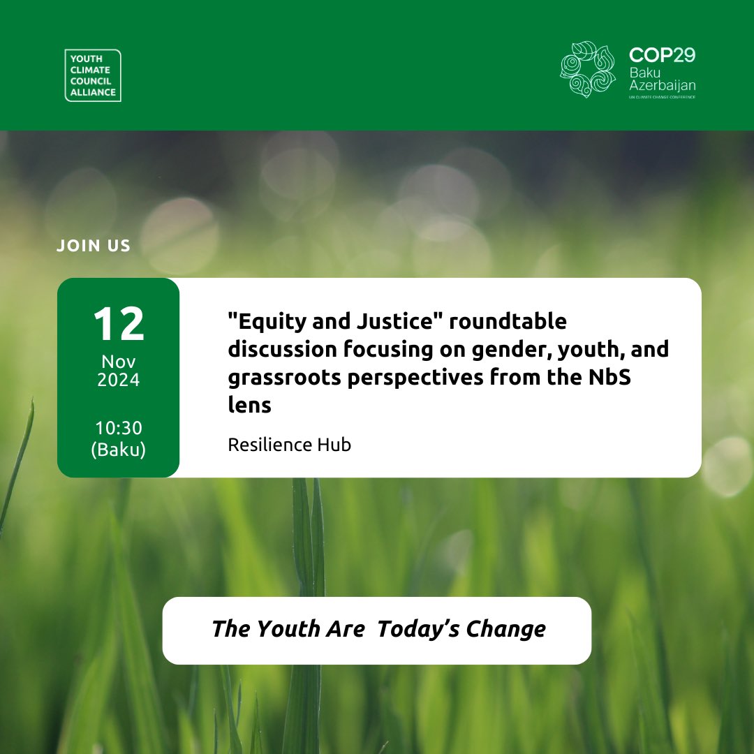 YCCGAlliance's tweet photo. We are back at it on Day 2 of #COP29 in Baku!
Youth are leading the way in climate action, innovation, and justice.
Stay tuned as young leaders continue to make an impact! 🌱✊
#YCCGA #COP29 #COP29Baku #YouthForClimate https://t.co/7NpdMhWbzZ