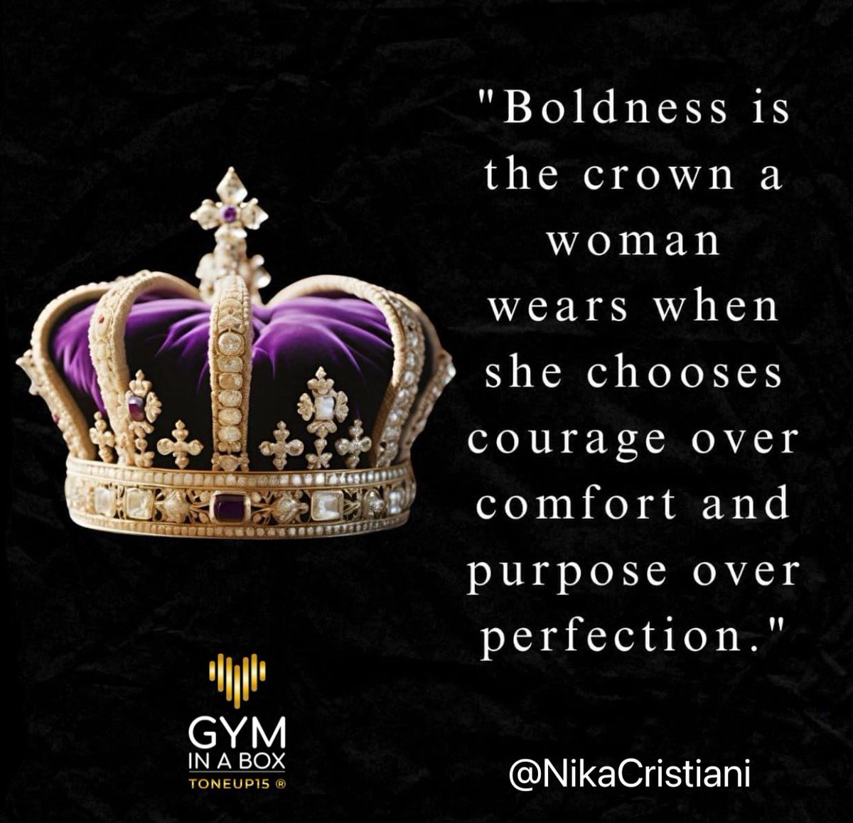 nikacristiani's tweet photo. Good Day, CEOs!
True boldness is a crown we wear when we choose courage over comfort and purpose over perfection. Let’s step into today with fearless purpose and unstoppable passion!
https://t.co/ORLFiK7GrP
#NIKA #Boldness #CourageOverComfort #PurposeDriven #GymInABox https://t.co/mv4hODWzeL