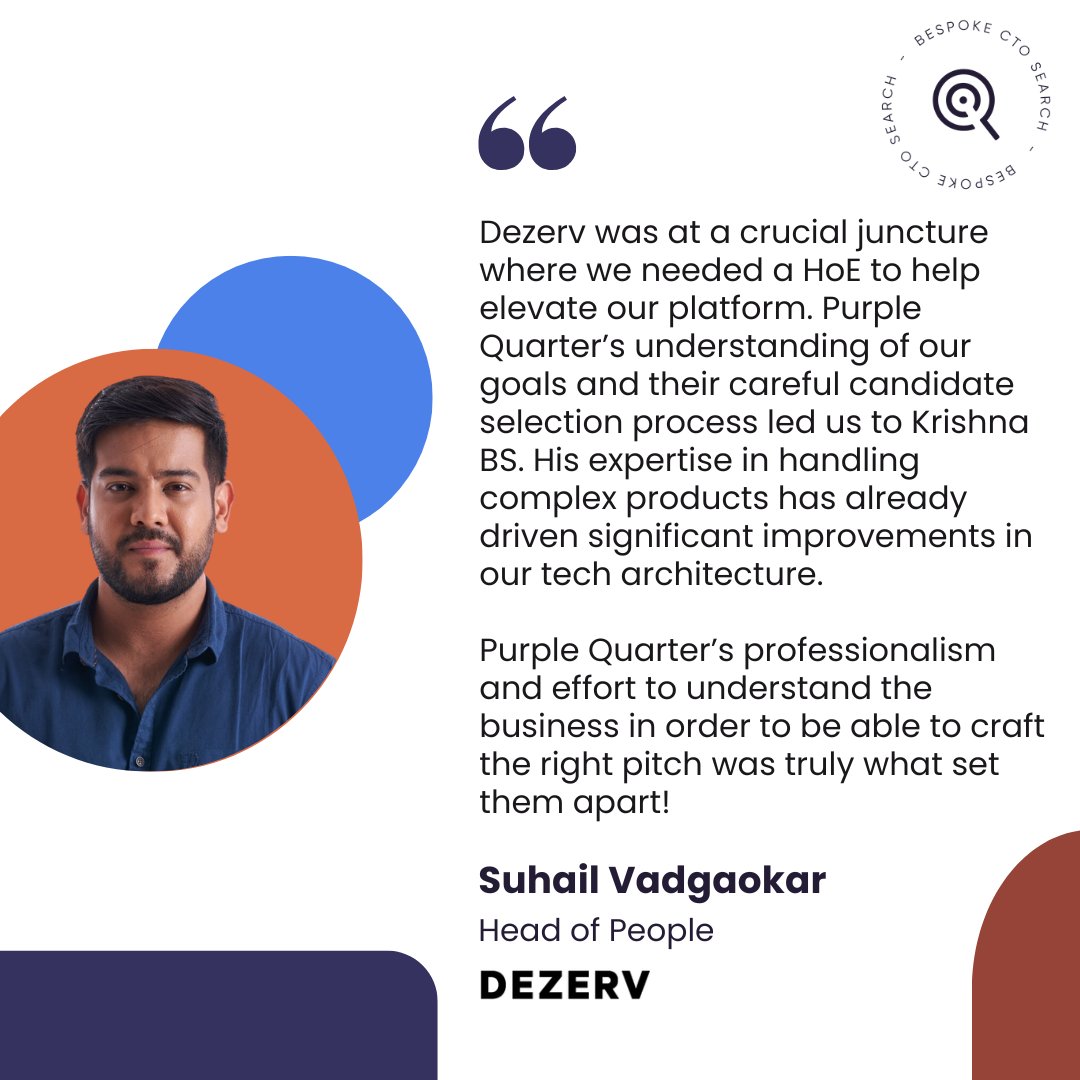 Purple_Quarter's tweet image. Finding the right leader isn&apos;t just about filling a position—it&apos;s about driving growth and innovation. 🌟 We&apos;re excited to have partnered with Dezerv in securing their Head of Engineering. Krishna BS was appointed for the crucial role fueling Dezerv’s mission to redefine…