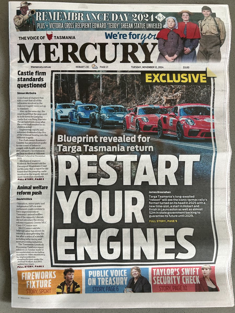 Targa_Tasmania's tweet photo. 📰 RESTART YOUR ENGINES!

Big shoutout to @themercurycomau  for getting right behind the return of Targa Tasmania in November 2025 🙌

👀 Plenty more good news to come, so stay tuned... https://t.co/RnF1CXD7dD
